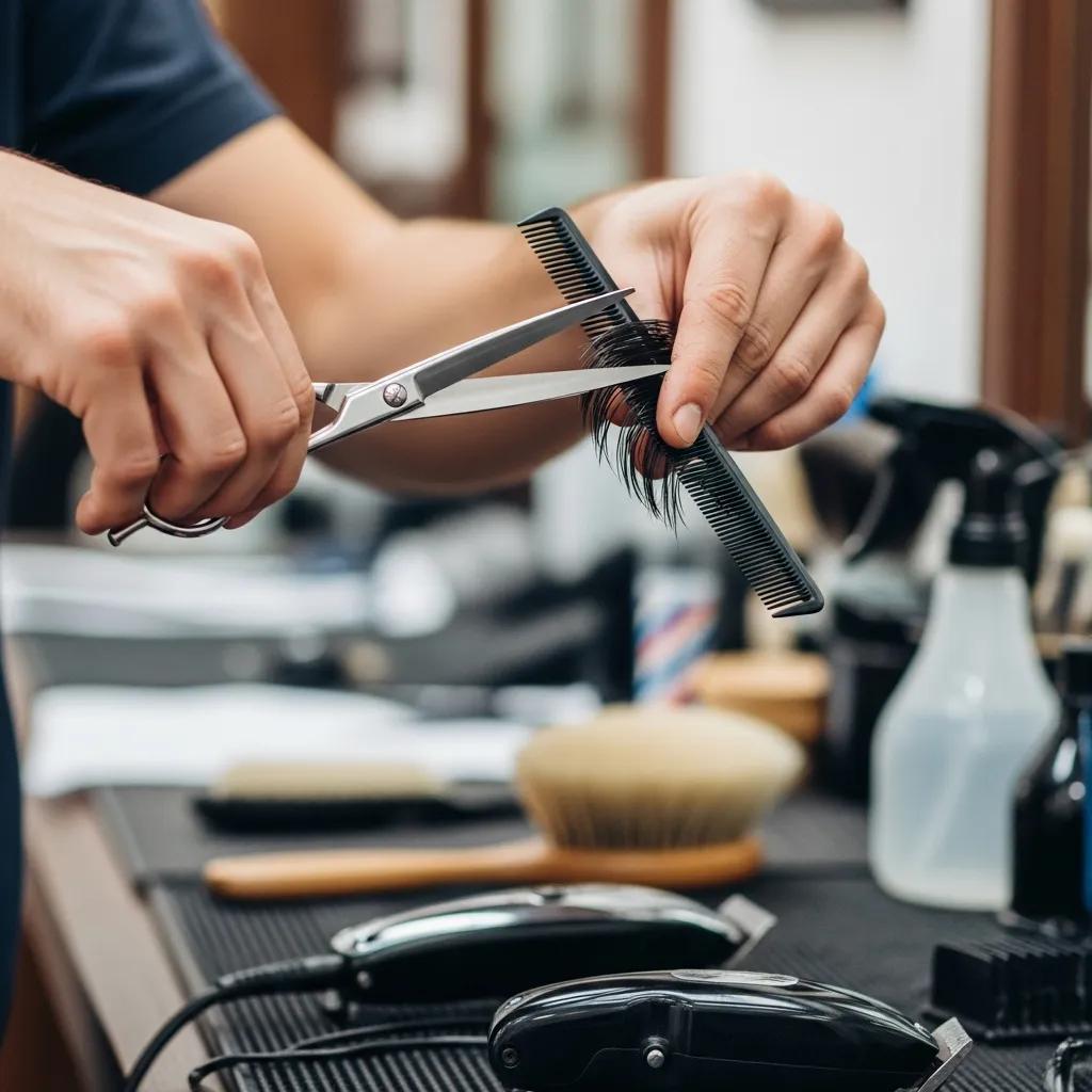 Close-up of barber cutting hair, illustrating standard tipping practices