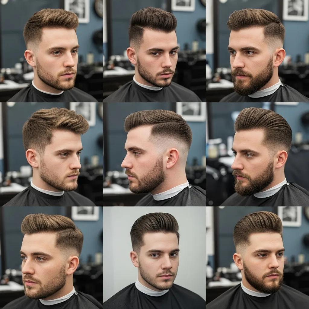 Diverse group of men showcasing trending haircut styles in a Portland barber shop